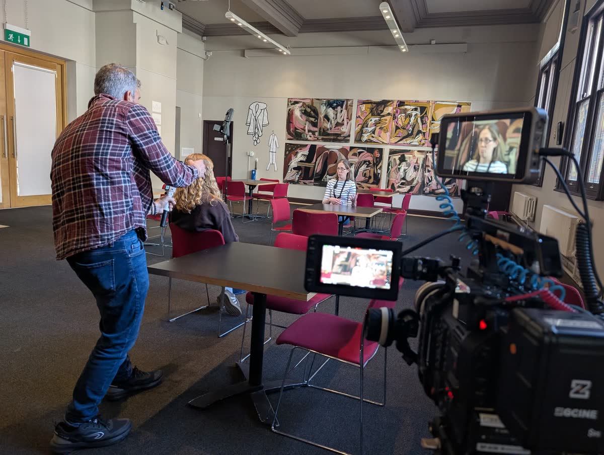 Directing a two-camera interview at a Brighton gallery