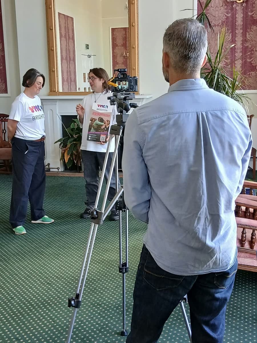 Filming two YMCA Brighton team members at the open house